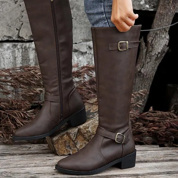 Women's Casual Belt Buckle Thick Heel Knight Boots 08322152S