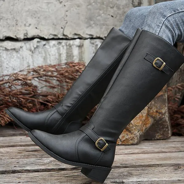 Women's Casual Belt Buckle Thick Heel Knight Boots 08322152S