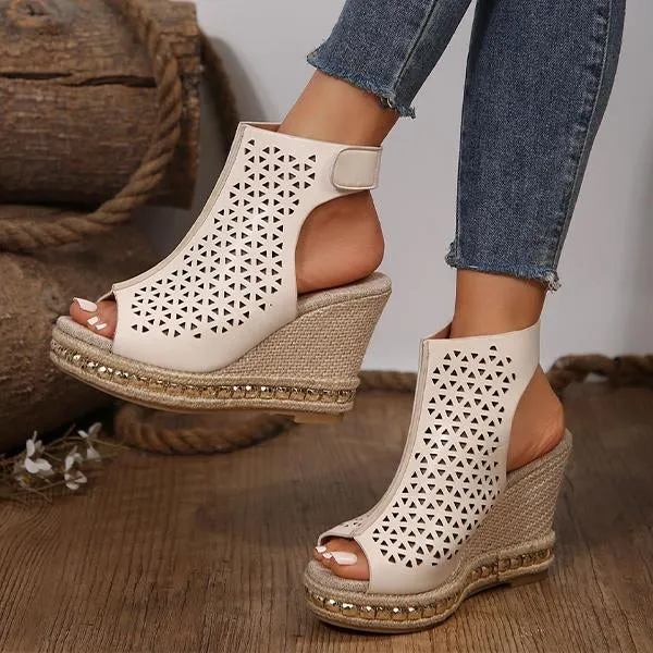 Women's Fashion Hollow Fish Mouth Wedge Sandals 79694194S