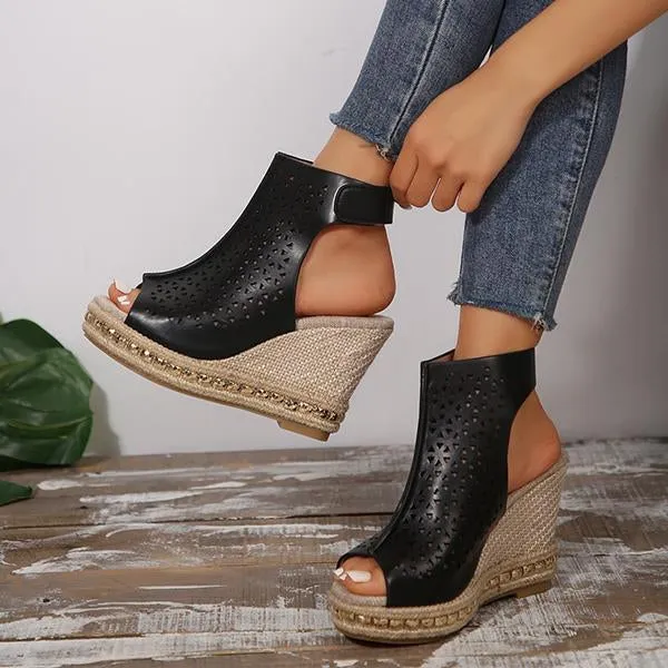 Women's Fashion Hollow Fish Mouth Wedge Sandals 79694194S