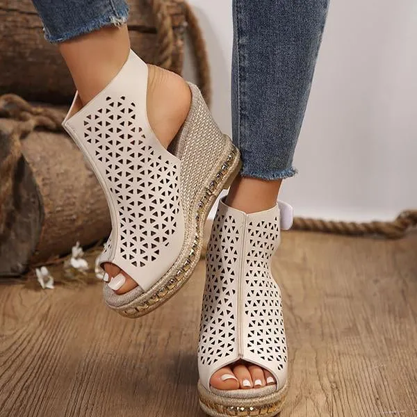 Women's Fashion Hollow Fish Mouth Wedge Sandals 79694194S
