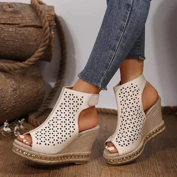 Women's Fashion Hollow Fish Mouth Wedge Sandals 79694194S