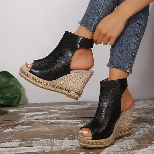 Women's Fashion Hollow Fish Mouth Wedge Sandals 79694194S