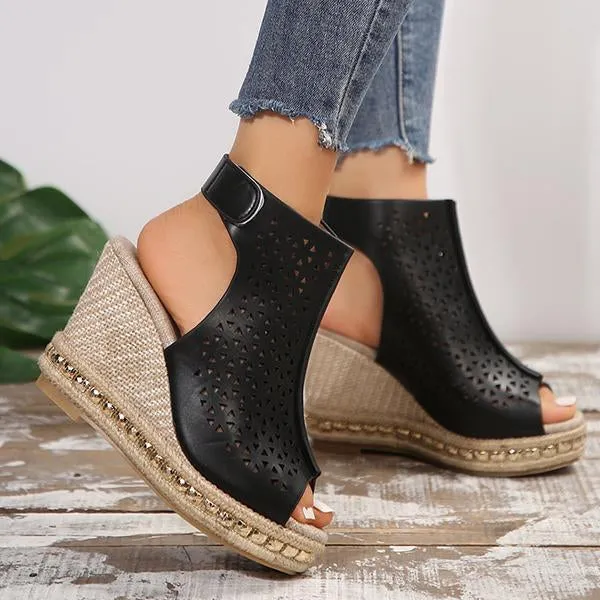 Women's Fashion Hollow Fish Mouth Wedge Sandals 79694194S