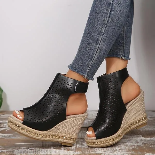 Women's Fashion Hollow Fish Mouth Wedge Sandals 79694194S