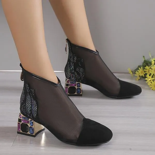 Women's Fashion Mesh Rhinestone Zipper Sandals 05042932S