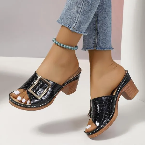 Women's Fashion Square Buckle Block Heel Slippers 36096380S