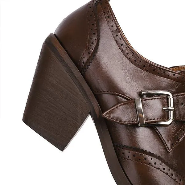 Women's Preppy Style Belt Buckle Chunky Heel Oxford Shoes 21819485S