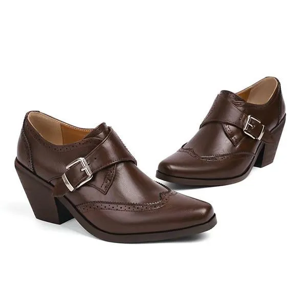 Women's Preppy Style Belt Buckle Chunky Heel Oxford Shoes 21819485S