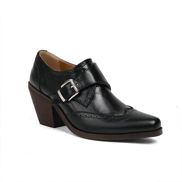 Women's Preppy Style Belt Buckle Chunky Heel Oxford Shoes 21819485S