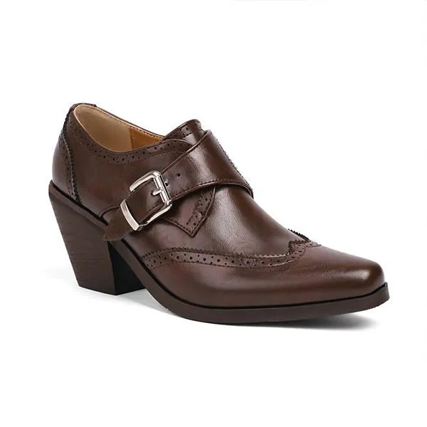 Women's Preppy Style Belt Buckle Chunky Heel Oxford Shoes 21819485S