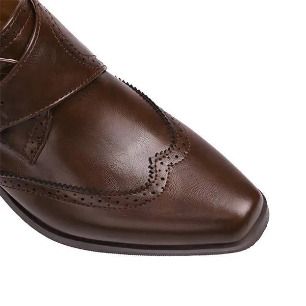 Women's Preppy Style Belt Buckle Chunky Heel Oxford Shoes 21819485S