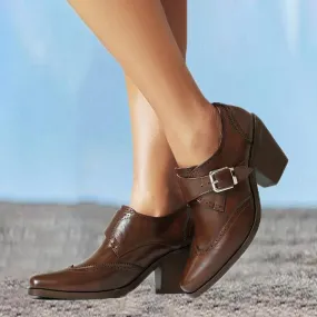 Women's Preppy Style Belt Buckle Chunky Heel Oxford Shoes 21819485S