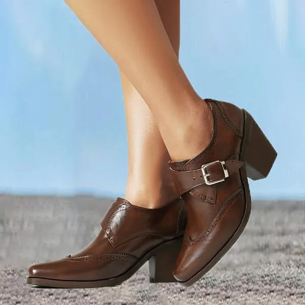 Women's Preppy Style Belt Buckle Chunky Heel Oxford Shoes 21819485S
