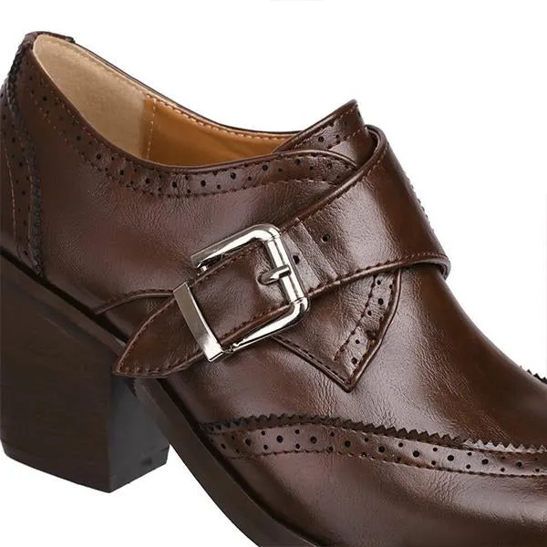 Women's Preppy Style Belt Buckle Chunky Heel Oxford Shoes 21819485S
