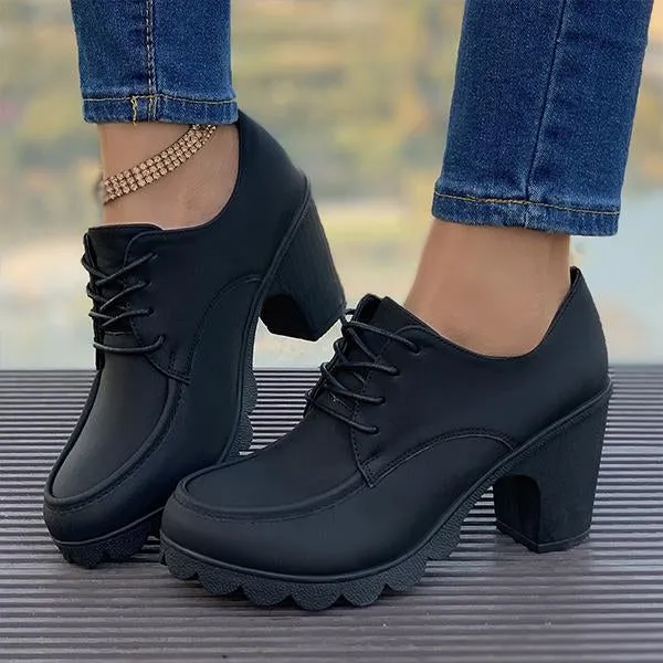 Women's Retro Lace-Up Block Heel Derby Shoes 16100641S