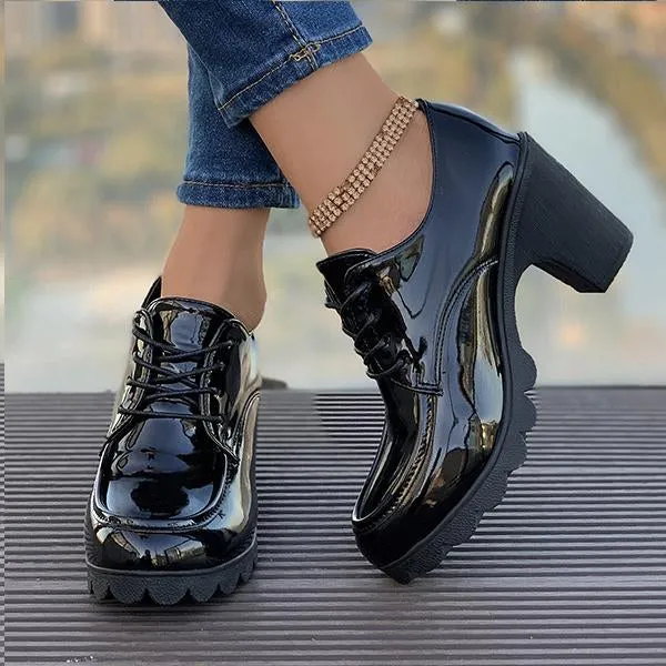 Women's Retro Lace-Up Block Heel Derby Shoes 16100641S