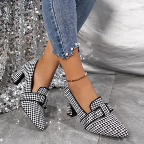 Women's Retro Plaid Casual Thick Heel Pointed Shoes 12997860S
