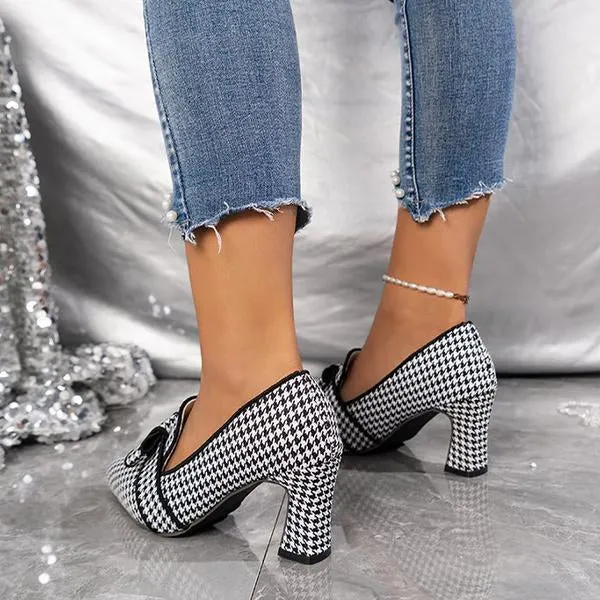 Women's Retro Plaid Casual Thick Heel Pointed Shoes 12997860S
