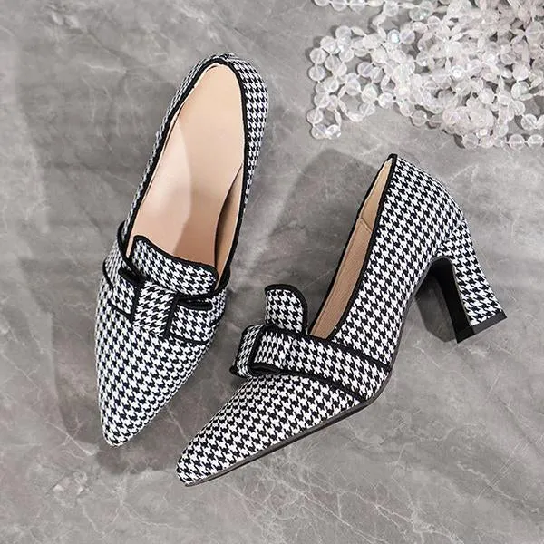 Women's Retro Plaid Casual Thick Heel Pointed Shoes 12997860S