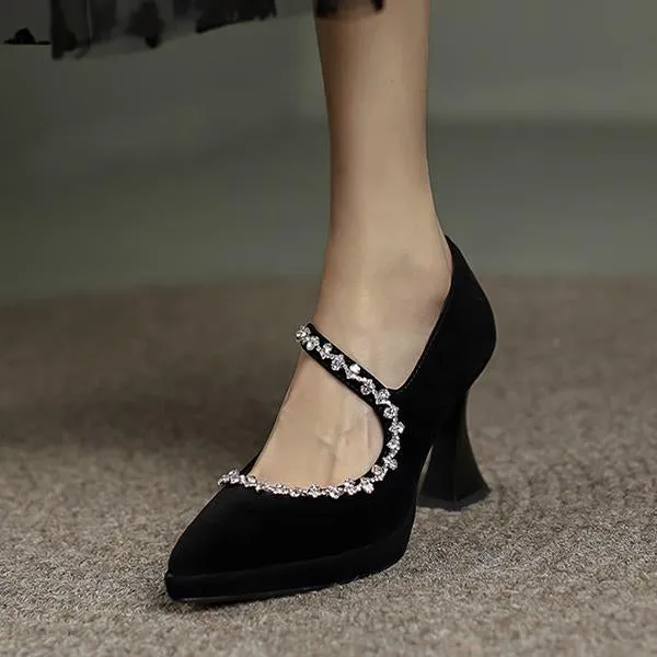 Women's Retro Rhinestone Chunky Cat Heel Mary Jane 51763932S
