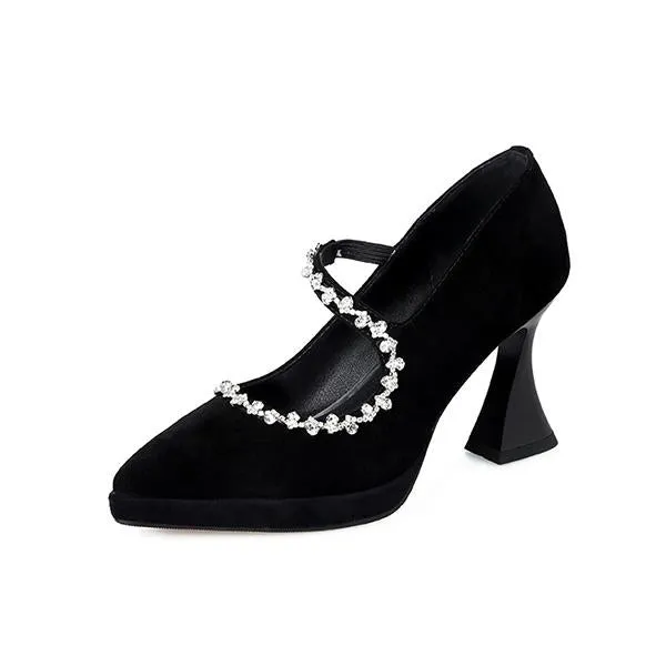 Women's Retro Rhinestone Chunky Cat Heel Mary Jane 51763932S