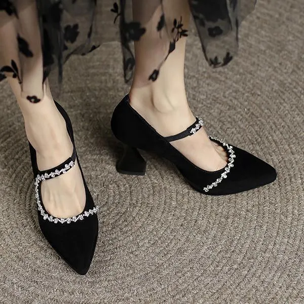 Women's Retro Rhinestone Chunky Cat Heel Mary Jane 51763932S