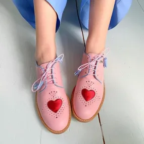 Women's Round Toe Lace-Up Heart Shape Casual Brogues 07264778S