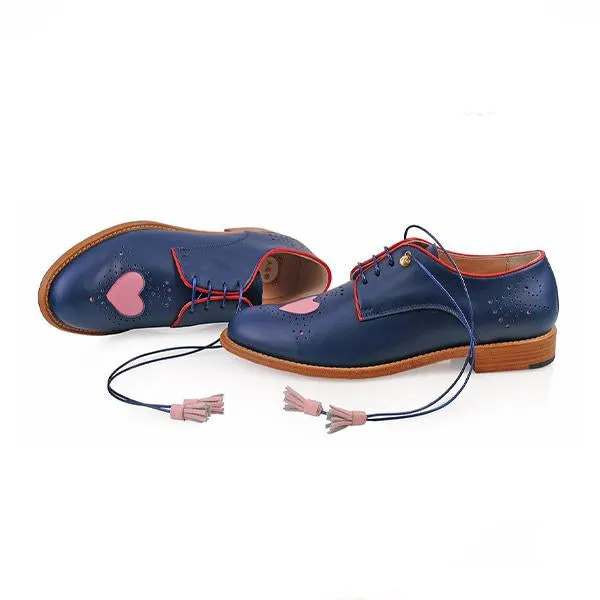 Women's Round Toe Lace-Up Heart Shape Casual Brogues 07264778S