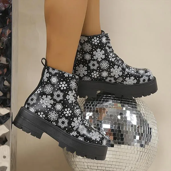 Women's Snowflake Butterfly Print Thick Sole Martin Boots 28953744S