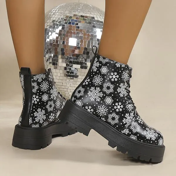 Women's Snowflake Butterfly Print Thick Sole Martin Boots 28953744S