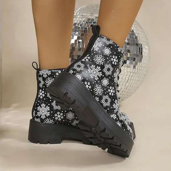Women's Snowflake Butterfly Print Thick Sole Martin Boots 28953744S