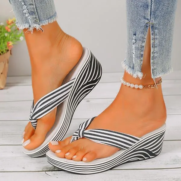 Women's Striped Casual Wedge Beach Flip Flops 77330486S