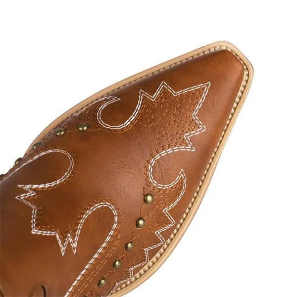 Women's Studded Retro Thick Heel Western Boots 05548681S