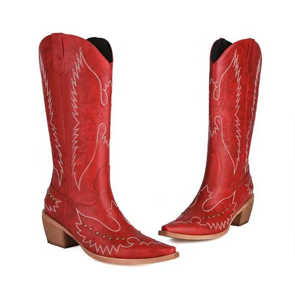 Women's Studded Retro Thick Heel Western Boots 05548681S