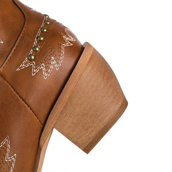 Women's Studded Retro Thick Heel Western Boots 05548681S