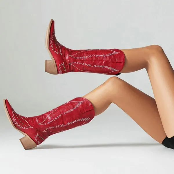 Women's Studded Retro Thick Heel Western Boots 05548681S