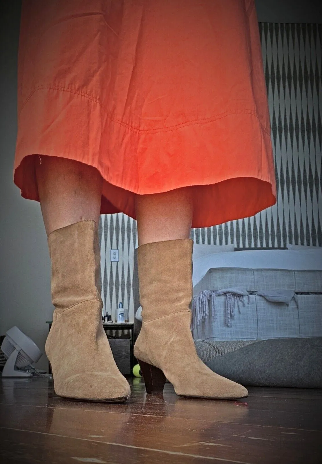 Zara Mid Calf Boots | Taupe/Brown, Sz 41, Genuine Suede, Pointed Toe, WORN ONCE