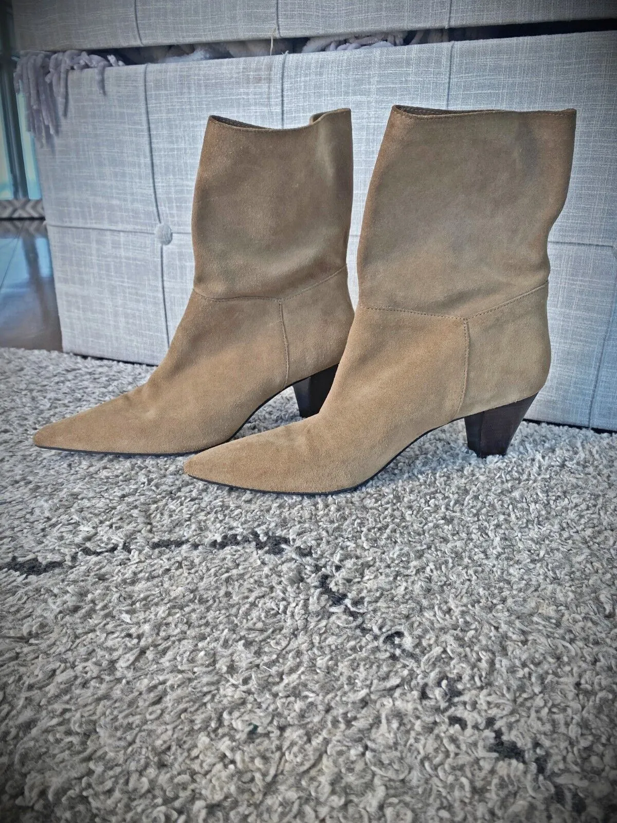 Zara Mid Calf Boots | Taupe/Brown, Sz 41, Genuine Suede, Pointed Toe, WORN ONCE