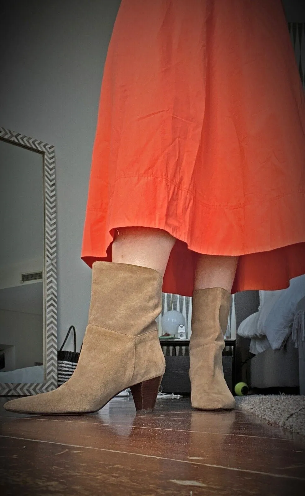 Zara Mid Calf Boots | Taupe/Brown, Sz 41, Genuine Suede, Pointed Toe, WORN ONCE