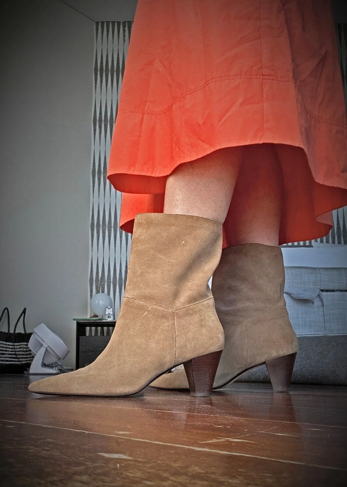 Zara Mid Calf Boots | Taupe/Brown, Sz 41, Genuine Suede, Pointed Toe, WORN ONCE