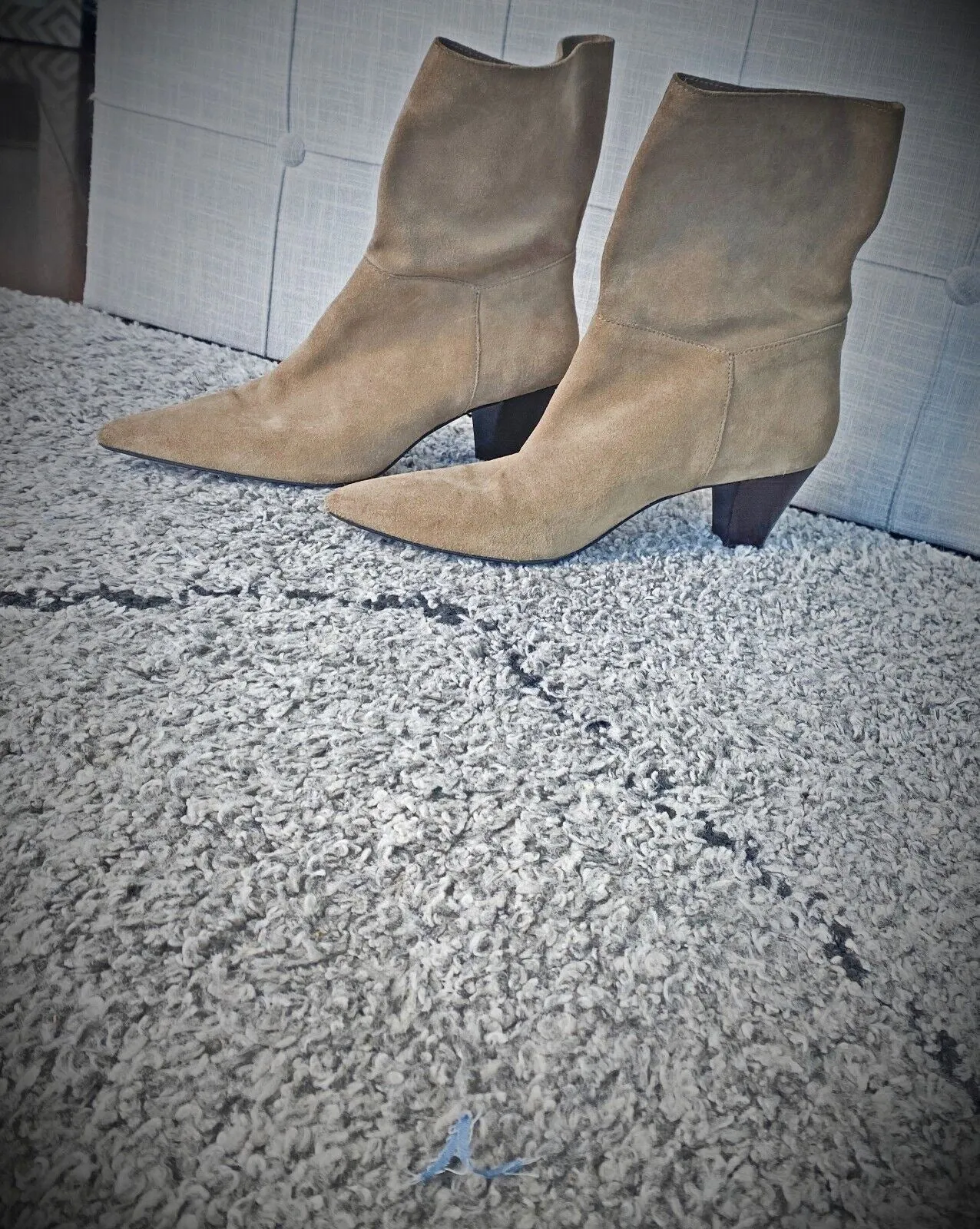 Zara Mid Calf Boots | Taupe/Brown, Sz 41, Genuine Suede, Pointed Toe, WORN ONCE